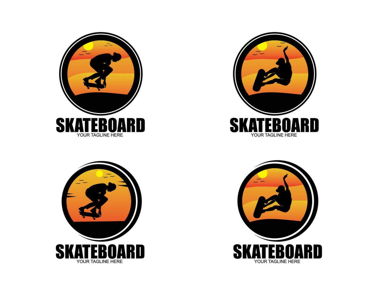 Skateboard logo silhouette set collection vector
