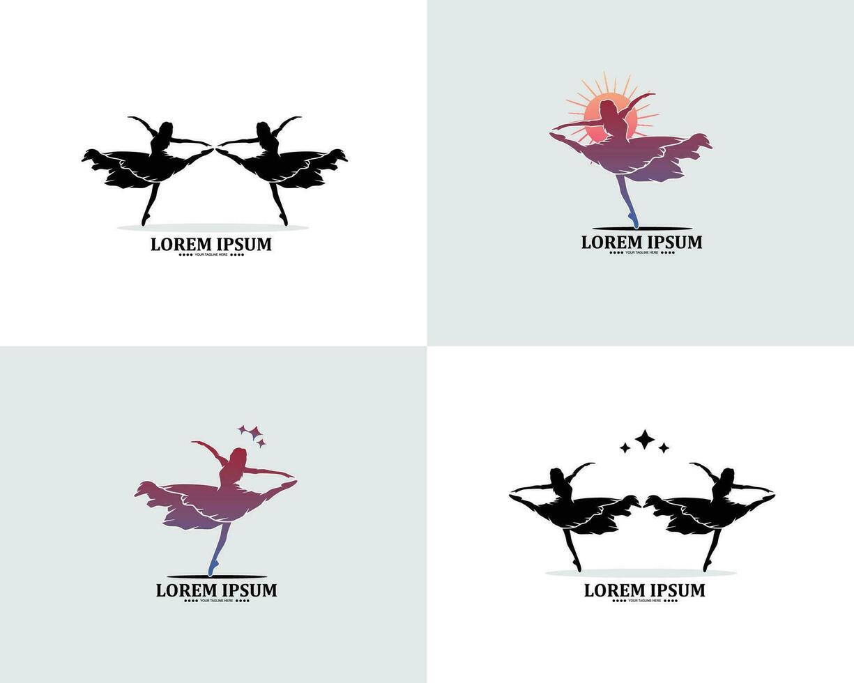 Set of silhouette dance logo design templates collection vector