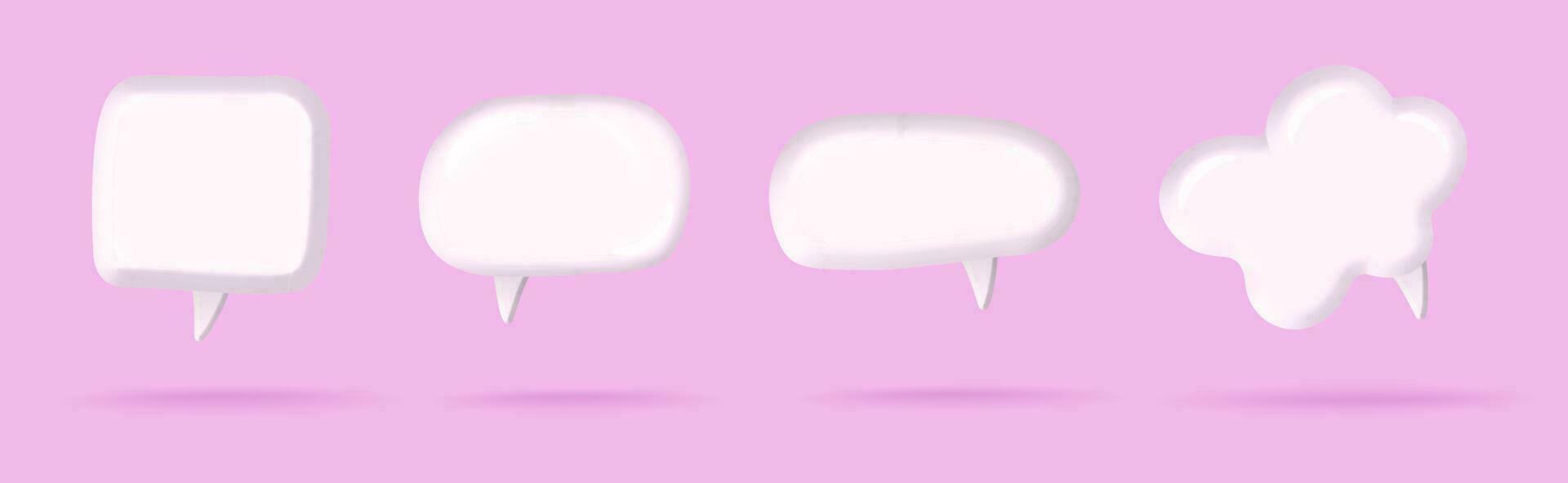 3d render white blank speech bubble, social media chat message icon set. Empty text bubbles in various shapes, comment, dialogue balloon collection. Thought clouds of different shapes. Vector eps10
