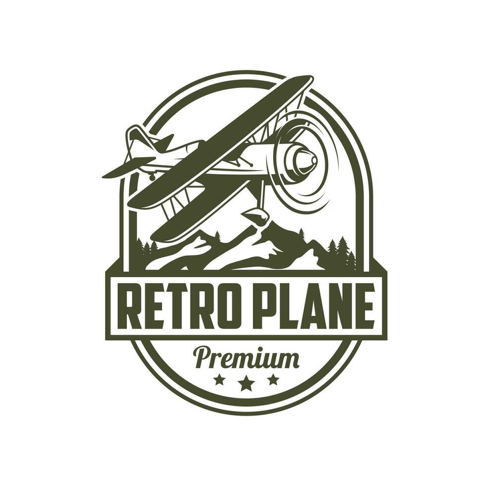 avión emblema biplano etiqueta retro avión insignias vector ilustración