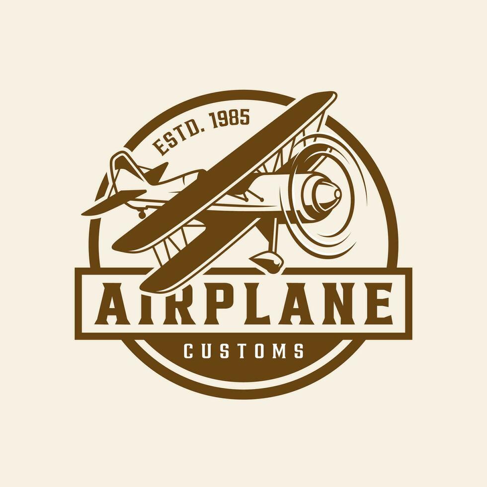 avión emblema biplano etiqueta retro avión insignias vector ilustración