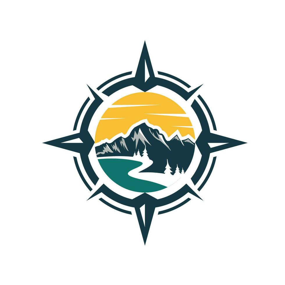 Mountain Compass Adventure Logo Design, Brand Identity Logos Designs Vector Illustration Template