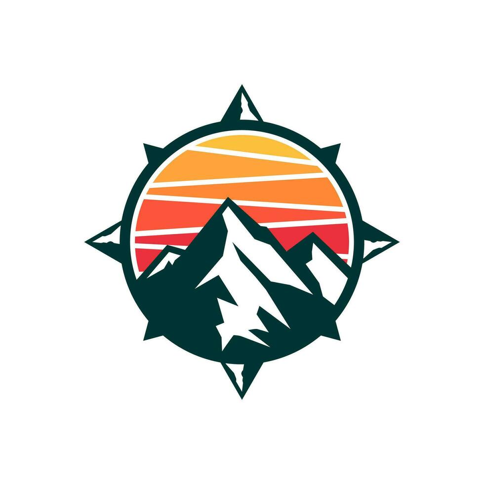 Adventure Logo with Mountain and Compass Design Vector Illustration Template