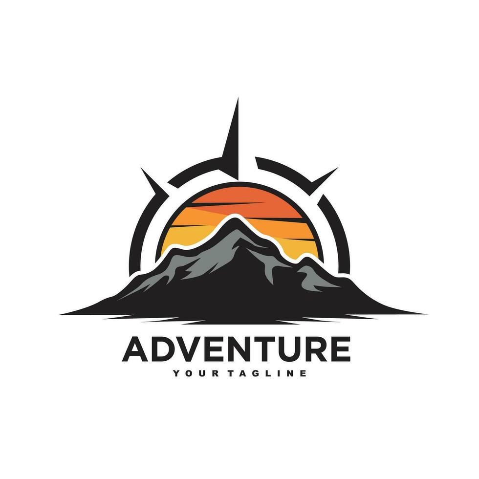 Mountain Compass Adventure Logo Design, Brand Identity Logos Designs Vector Illustration Template