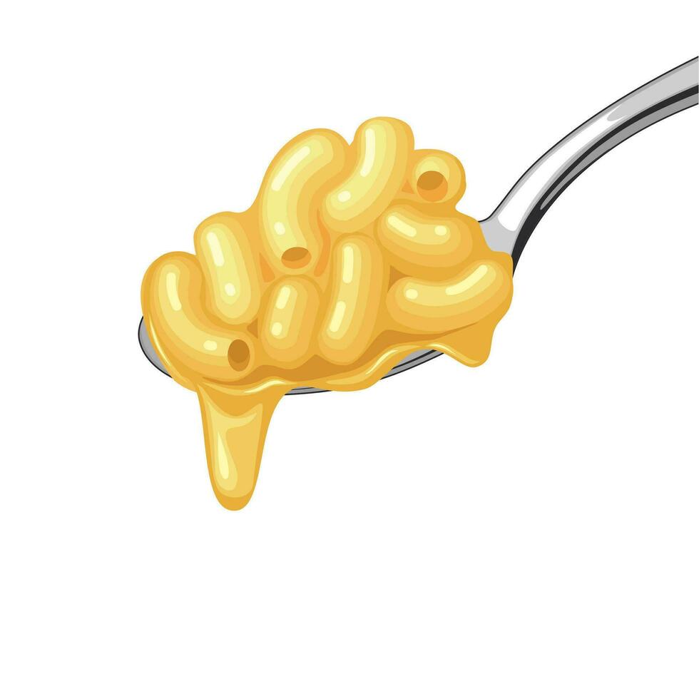 Vector illustration, a spoonful of macaroni pasta with cheese, isolated on a white background.