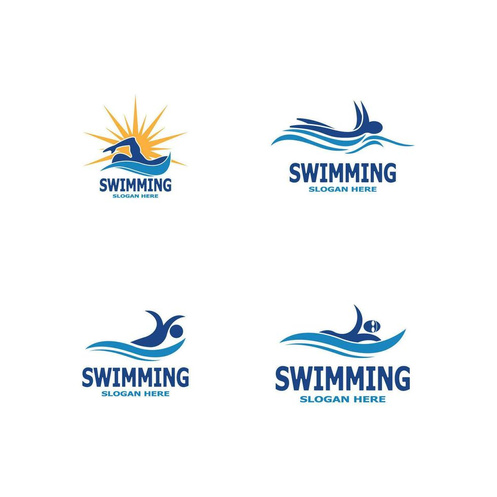 Swimming people logo vector template illustration