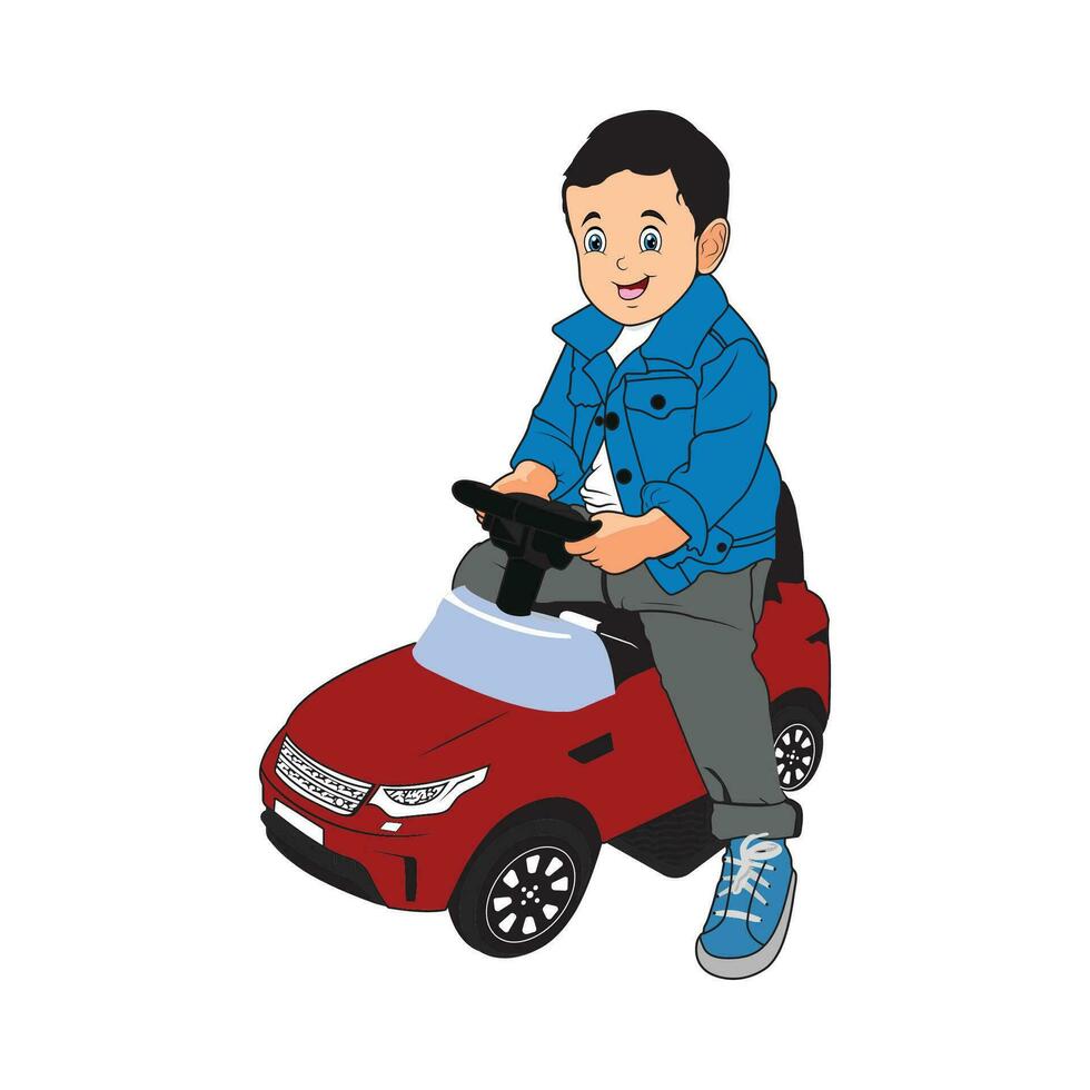 chico dibujos animados en el rojo coche vector. vector