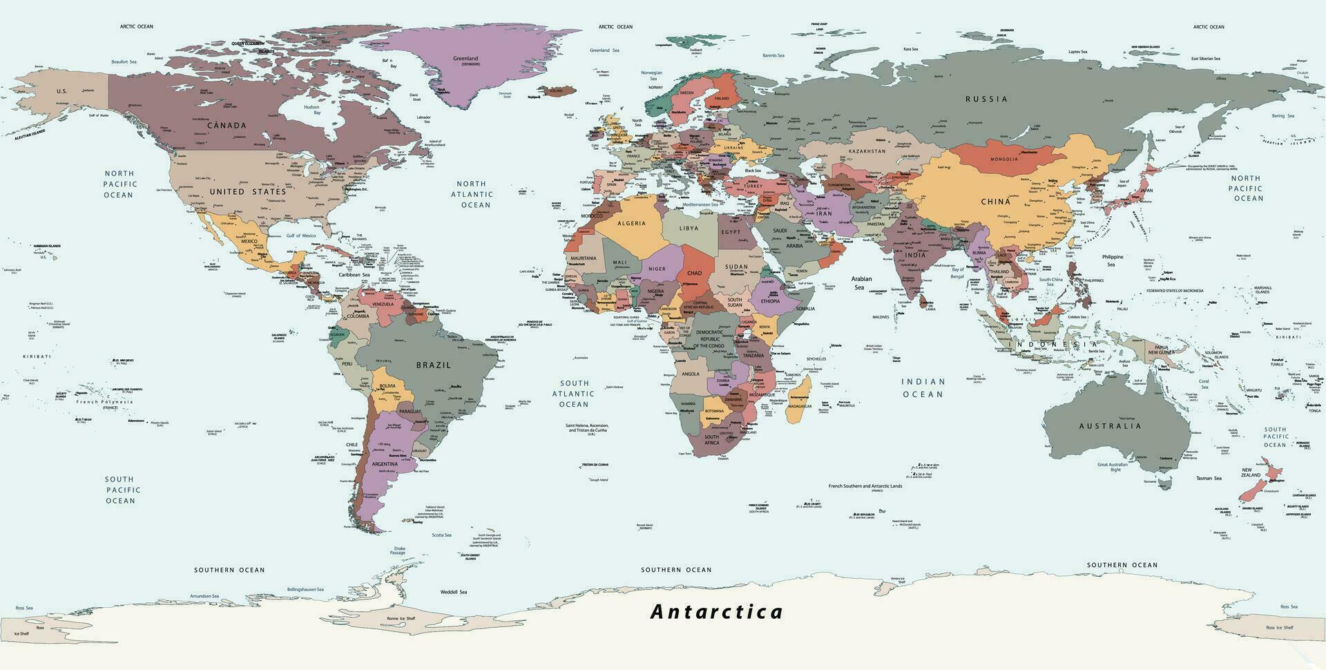 Political simple world map Equirectangular projection vector