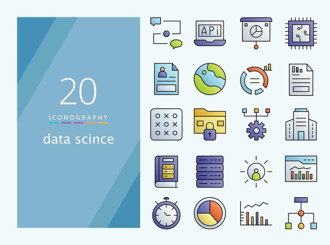 data science line color icon for download vector