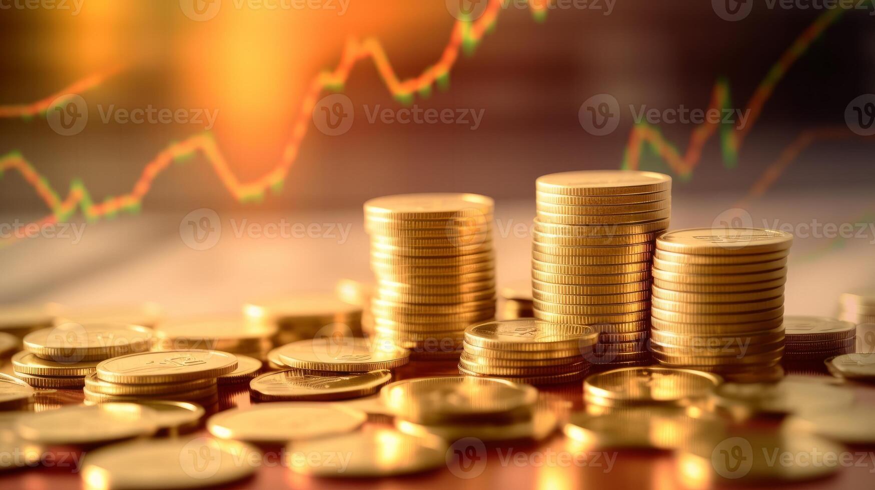Gold Bitcoin cryptocurrency on the background of chart diagram, photo