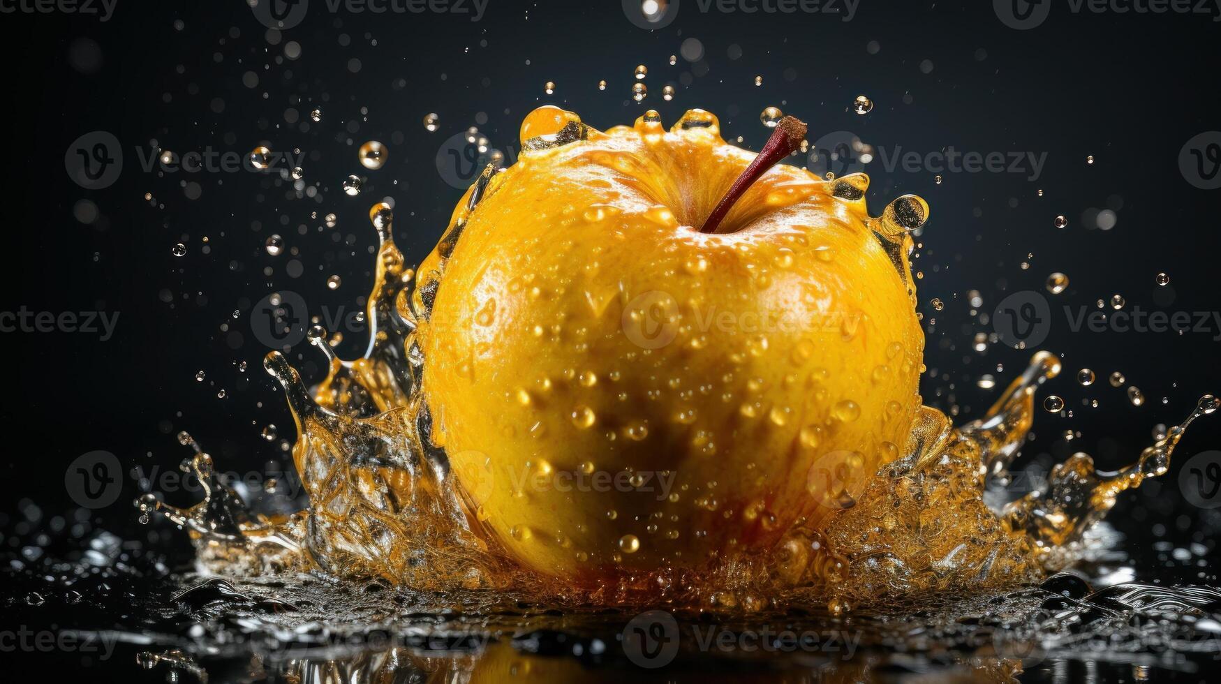 fresh and water splash yellow apple fruit, photo