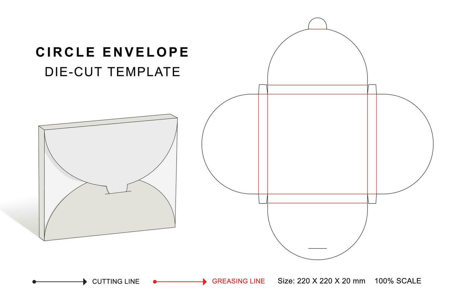 Envelope die cut template in circle shape, White envelope mockup vector