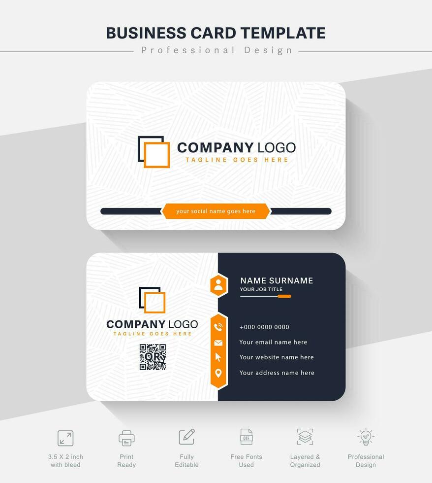 Business card design template. Clean yellow and white business card template. Visiting card design vector