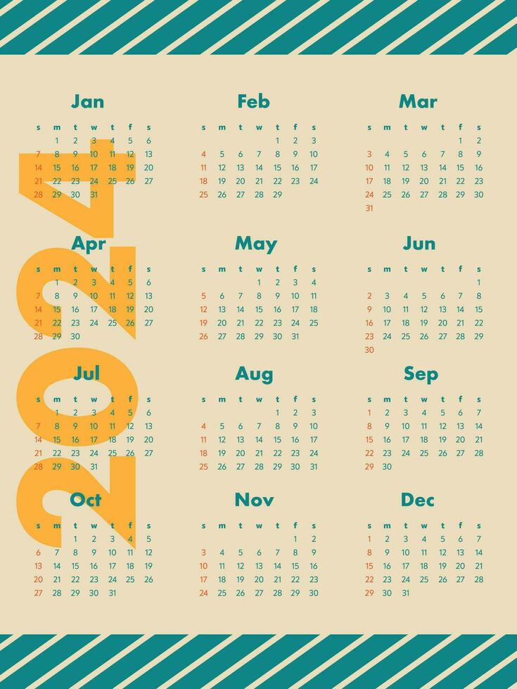 Monthly calendar for 2024. calendar. The week starts on Sunday. vector