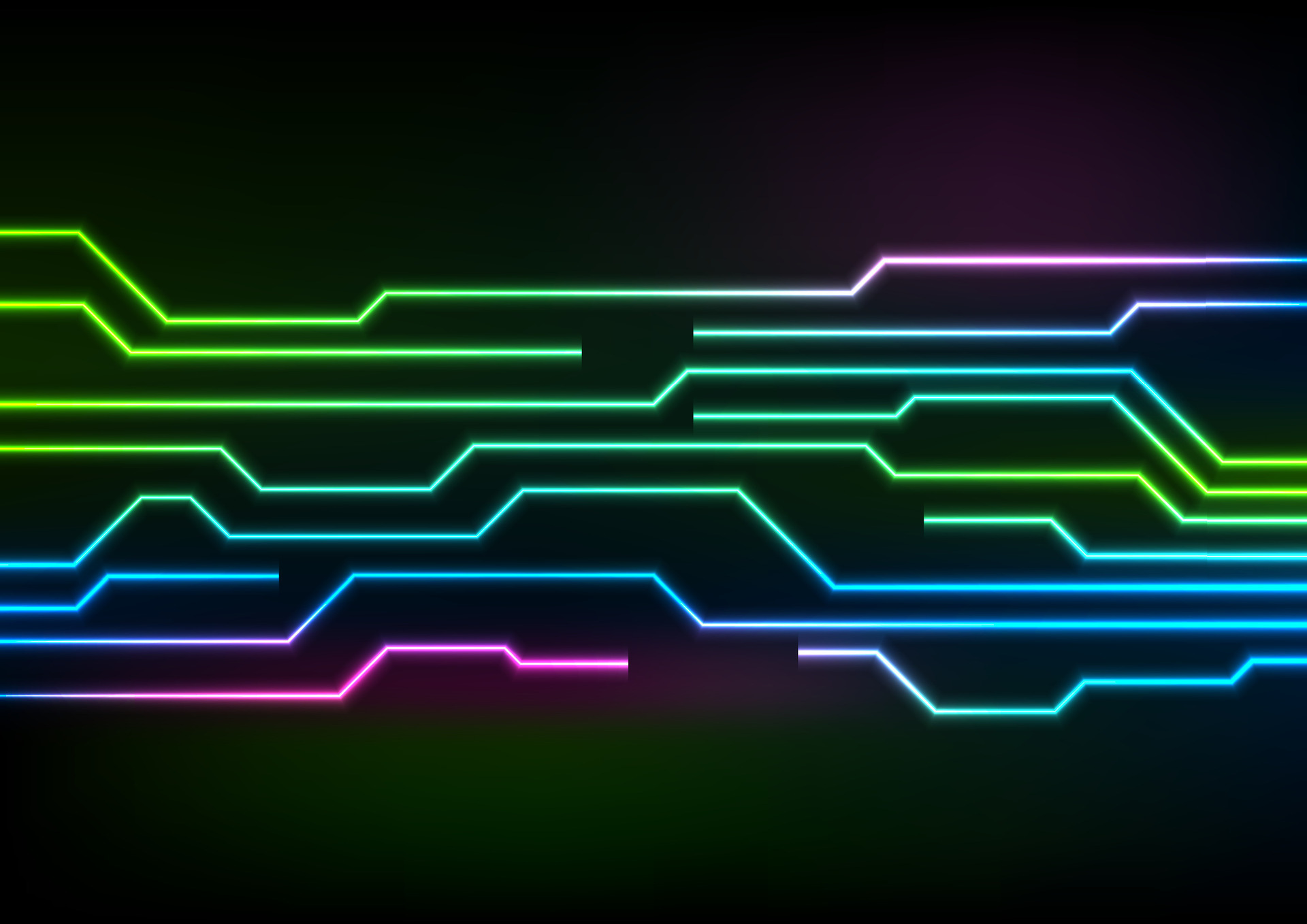 Glowing neon circuit board lines on black background 25910639 Vector