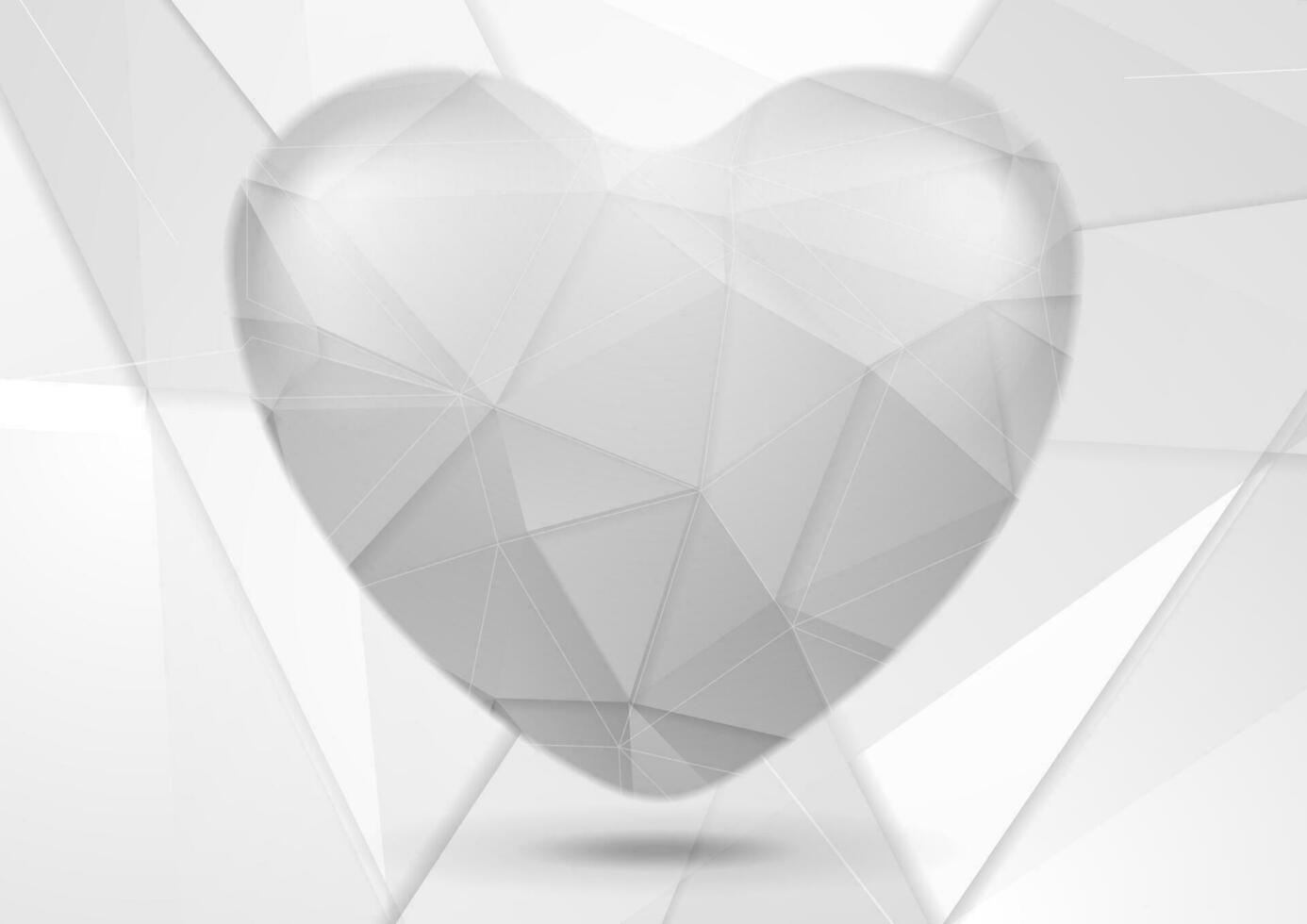 White grey polygonal tech heart design vector