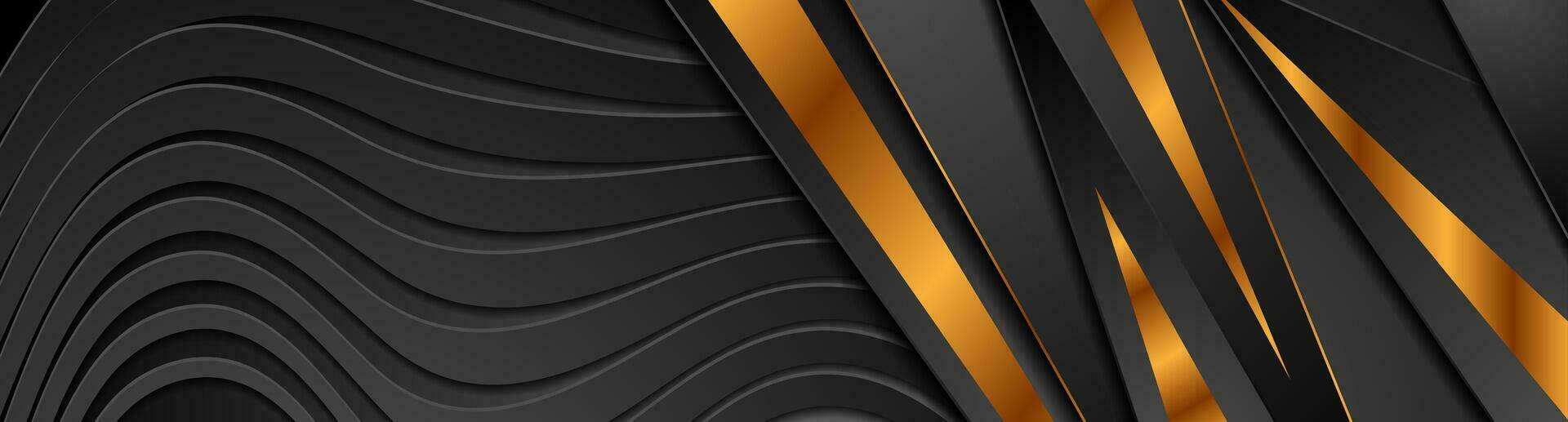 Abstract black papercut waves and bronze stripes background vector