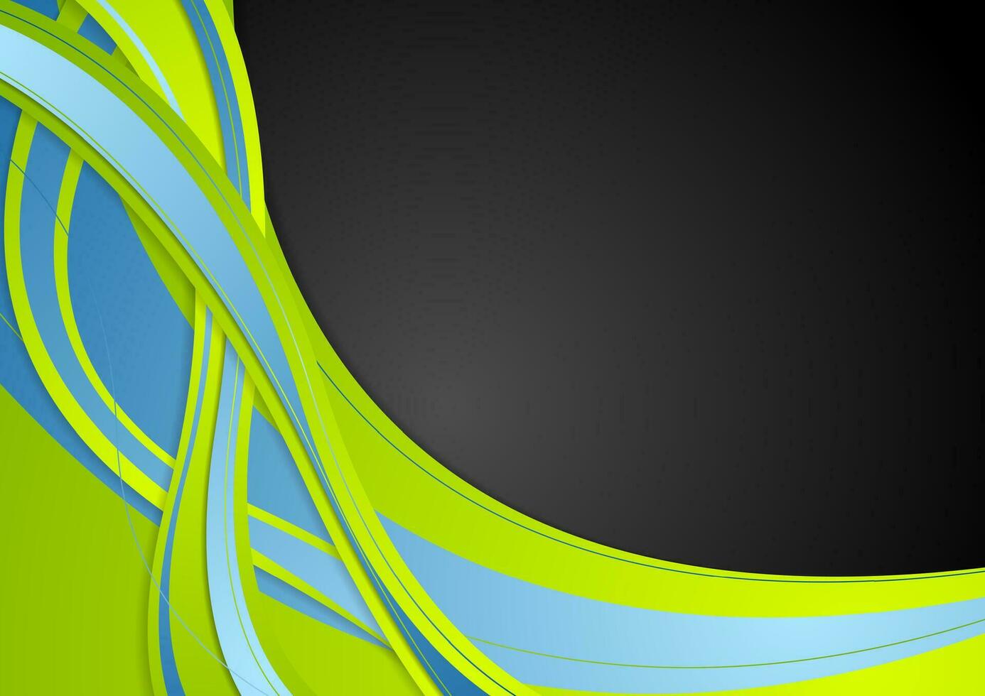 Green, blue, black abstract wavy background vector
