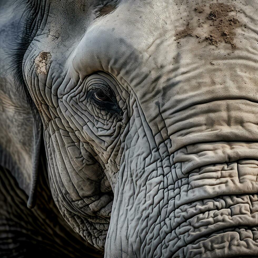 Close up shot of a grey elephants head photo