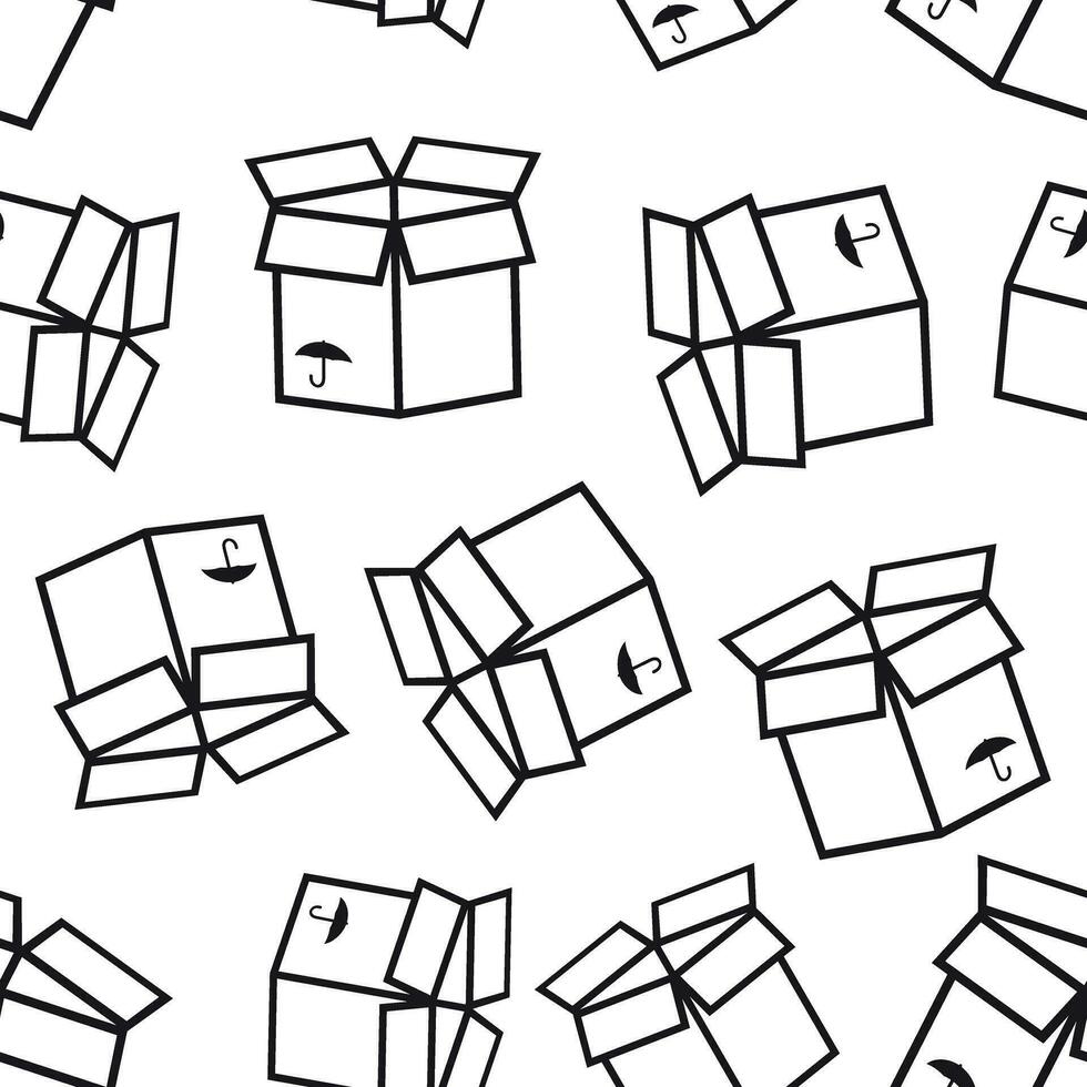 Open box shipping seamless pattern background. Business flat vector illustration. Open box delivery sign symbol pattern.