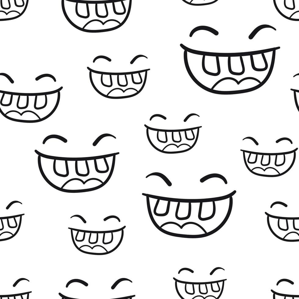 Smile with tongue seamless pattern background. Business flat vector illustration. Hand drawn face doodle sign symbol pattern.