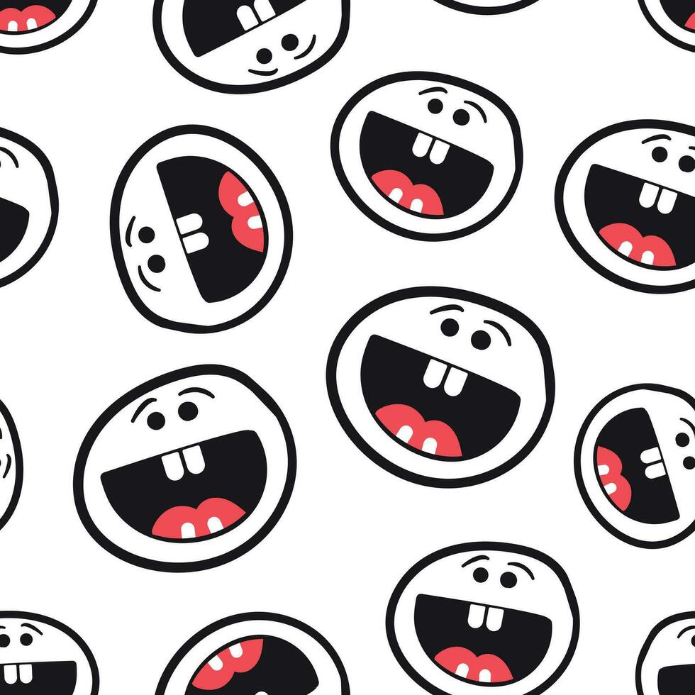 Smile with tongue seamless pattern background. Business flat vector illustration. Hand drawn face doodle sign symbol pattern.