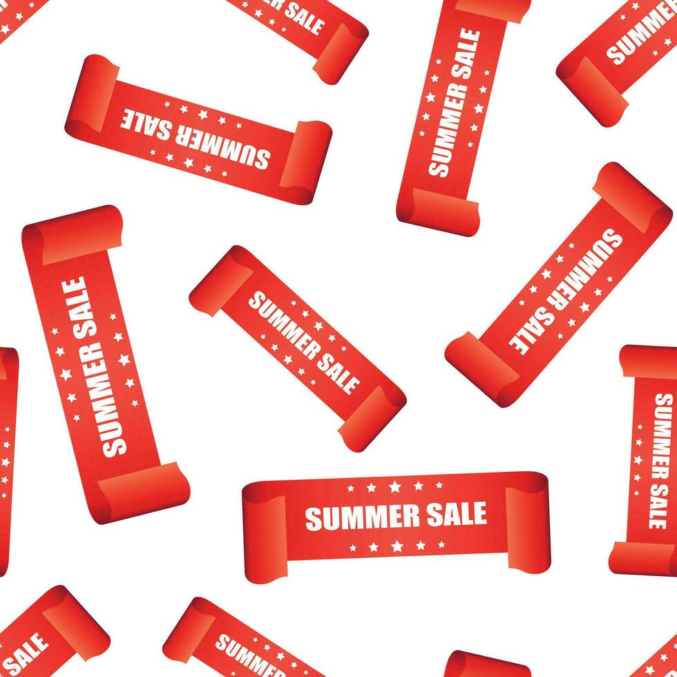 Summer sale ribbon seamless pattern background. Business flat vector illustration. Discount shopping sale sticker sign symbol pattern.