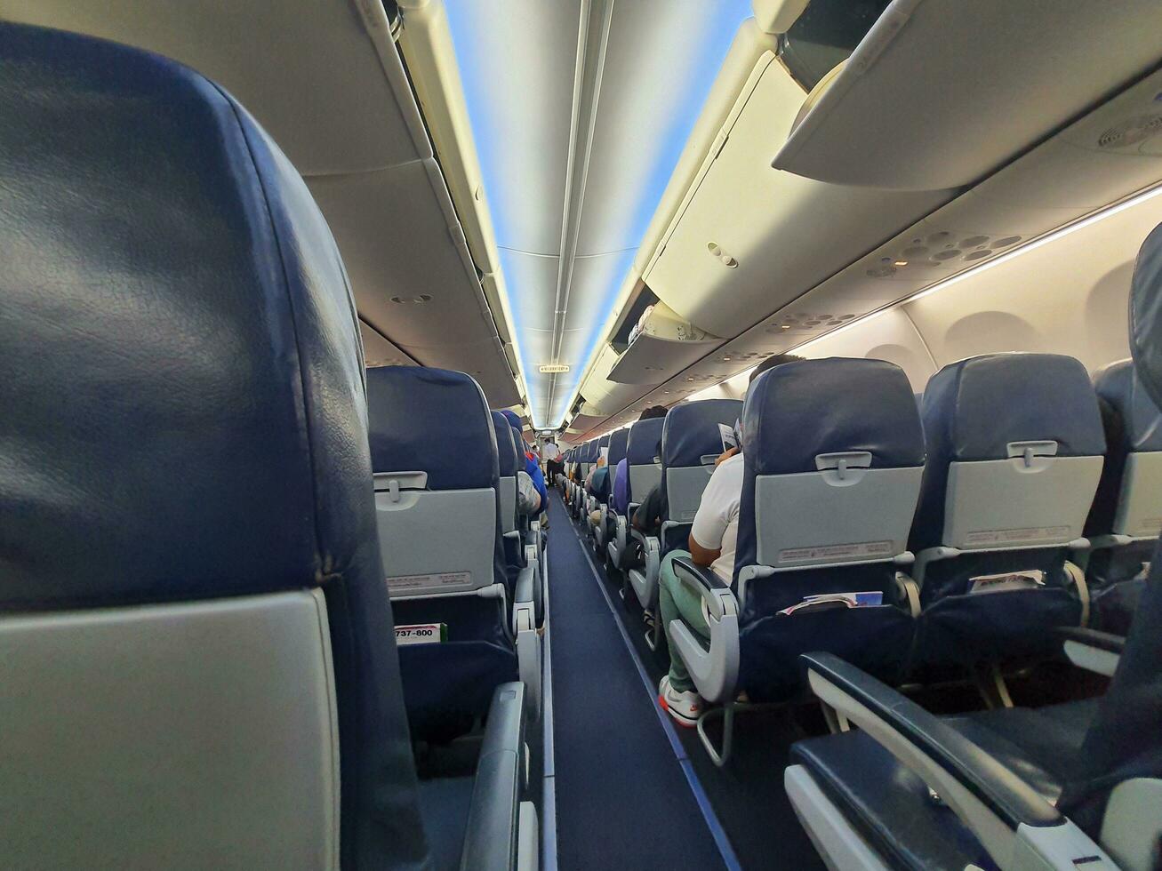 bangkok, Tailandia en mayo 21, 2023. asiento para tailandés león aire economía clase pasajero. boeing 737-800 aeronave tipo. foto