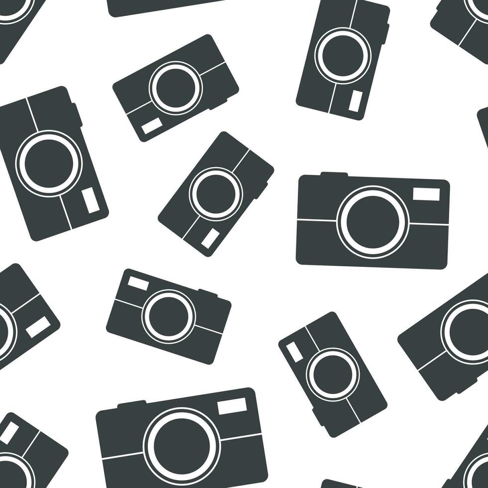 Camera icon seamless pattern background. Business flat vector illustration. Photography sign symbol pattern.