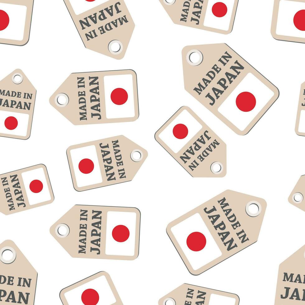Hang tag made in Japan sticker with flag seamless pattern background. Business flat vector illustration. Made in Japan sign symbol pattern.