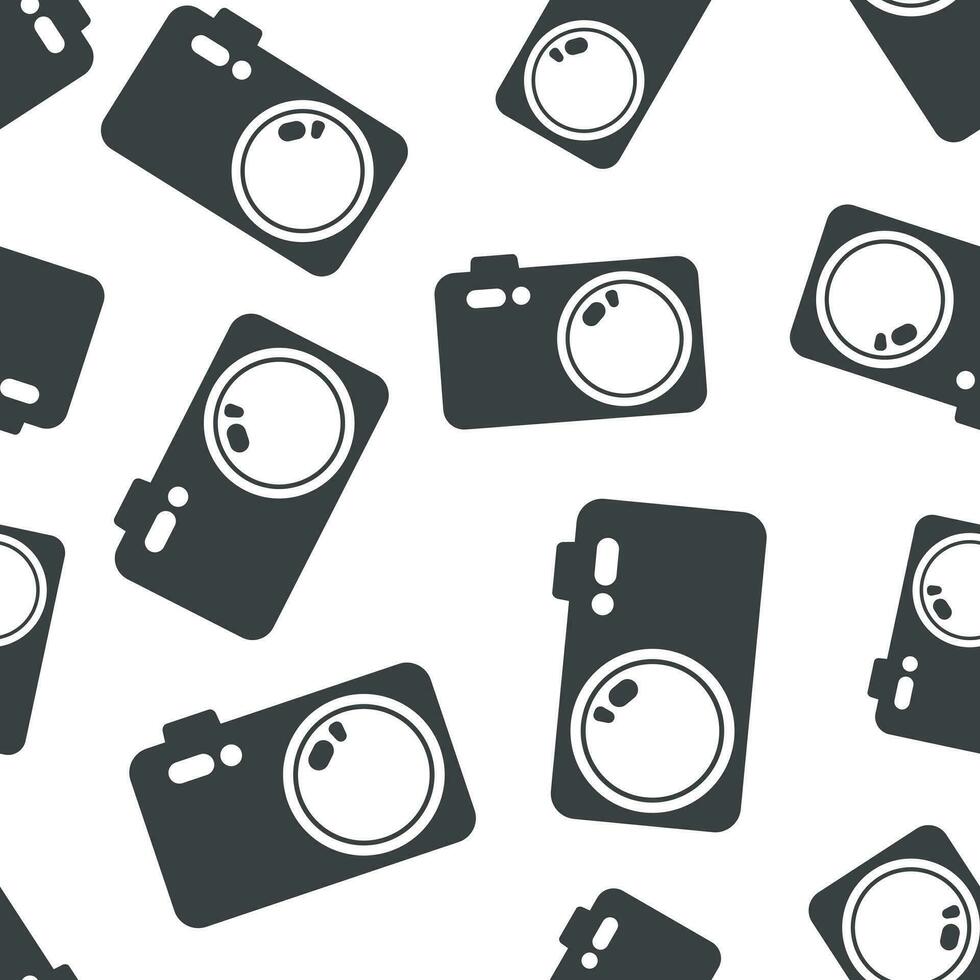 Camera icon seamless pattern background. Business flat vector illustration. Photography sign symbol pattern.