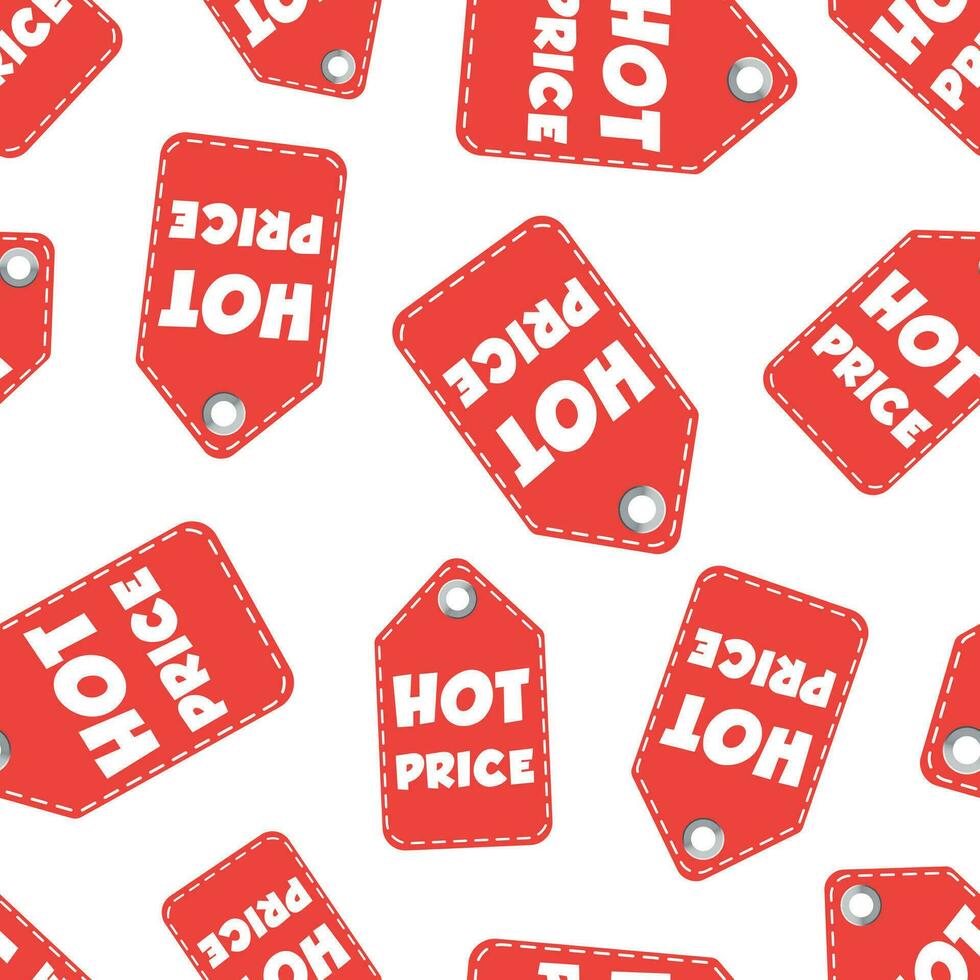 Hot price hang tag seamless pattern background. Business flat vector illustration. Hot price shopping sign symbol pattern.