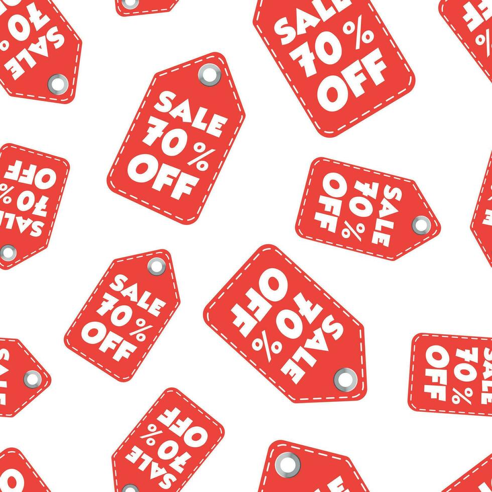 Sale 70 off hang tag seamless pattern background. Business flat vector illustration. Sale 70 off shopping sign symbol pattern.