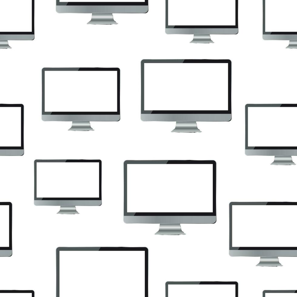 Desktop computer monitor seamless pattern background. Business flat vector illustration. Realistic device sign symbol pattern.