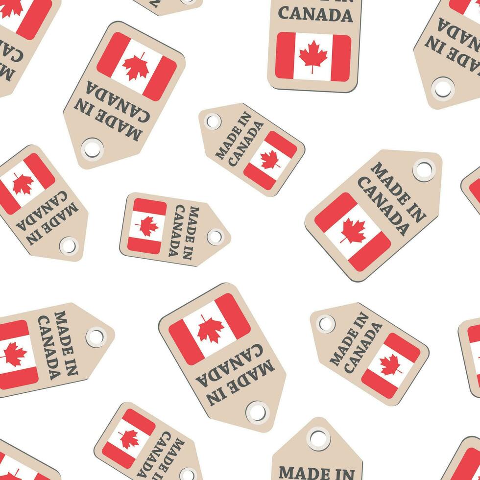 Hang tag made in Canada sticker with flag seamless pattern background. Business flat vector illustration. Made in Canada sign symbol pattern.