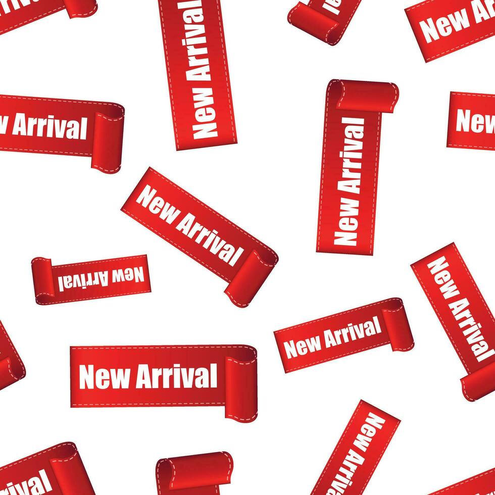 New arrival sticker seamless pattern background. Business flat vector illustration. New arrival shopping sign symbol pattern.