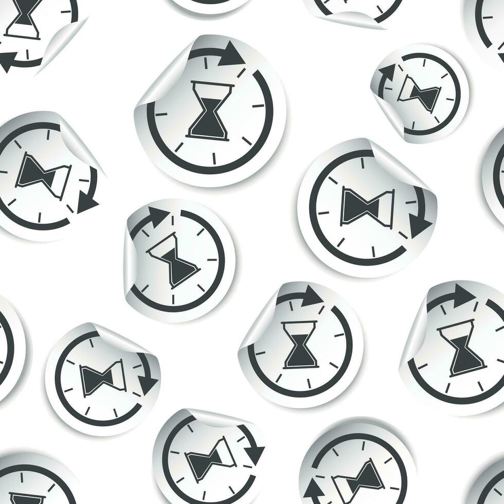 Hourglass time sticker icon seamless pattern background. Business flat vector illustration. Hourglass sticker sign symbol pattern.