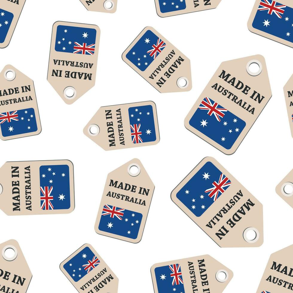 Hang tag made in Australia sticker with flag seamless pattern background. Business flat vector illustration. Made in Australia sign symbol pattern.