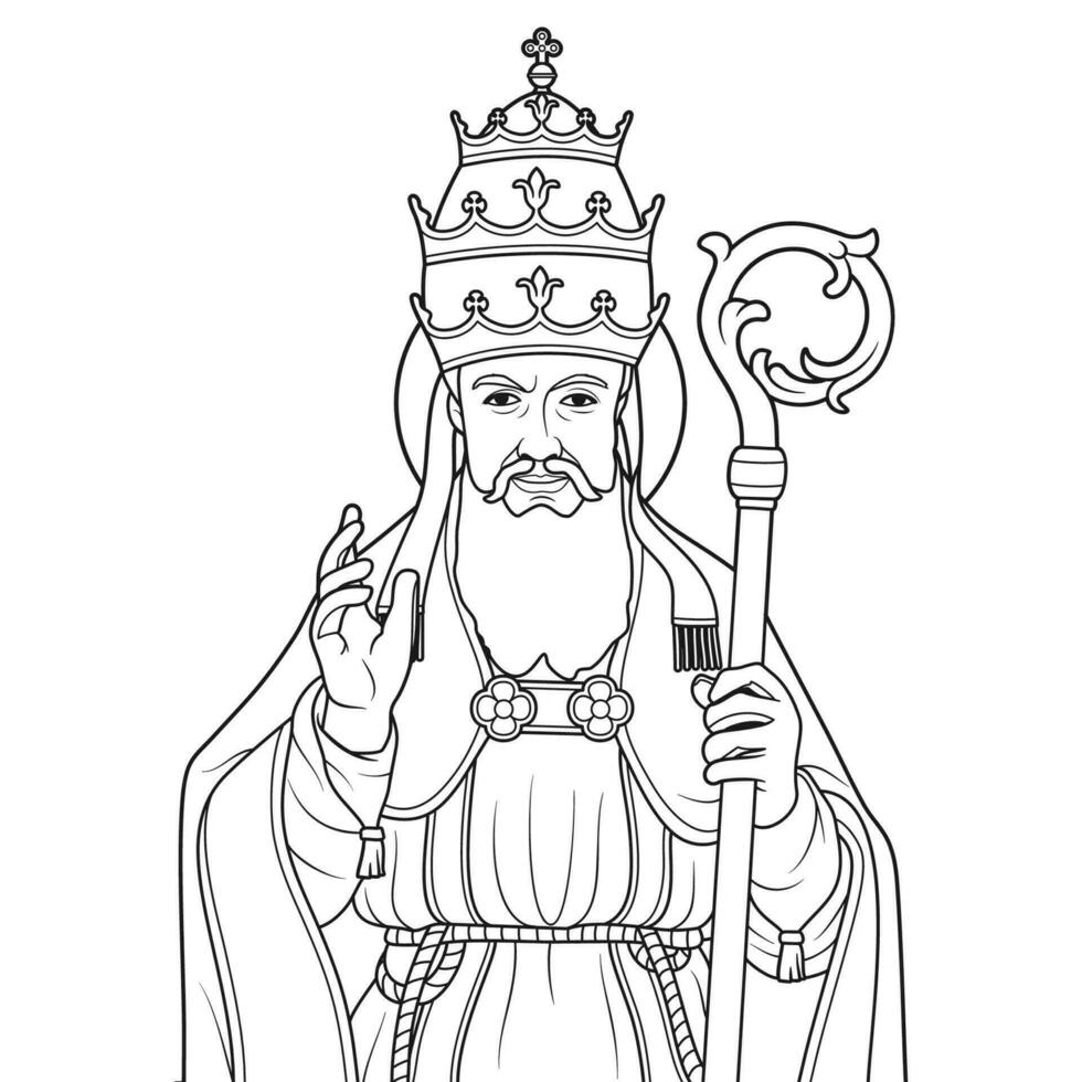Saint Gregory the Great Pope Vector Illustration Outline Monochrome