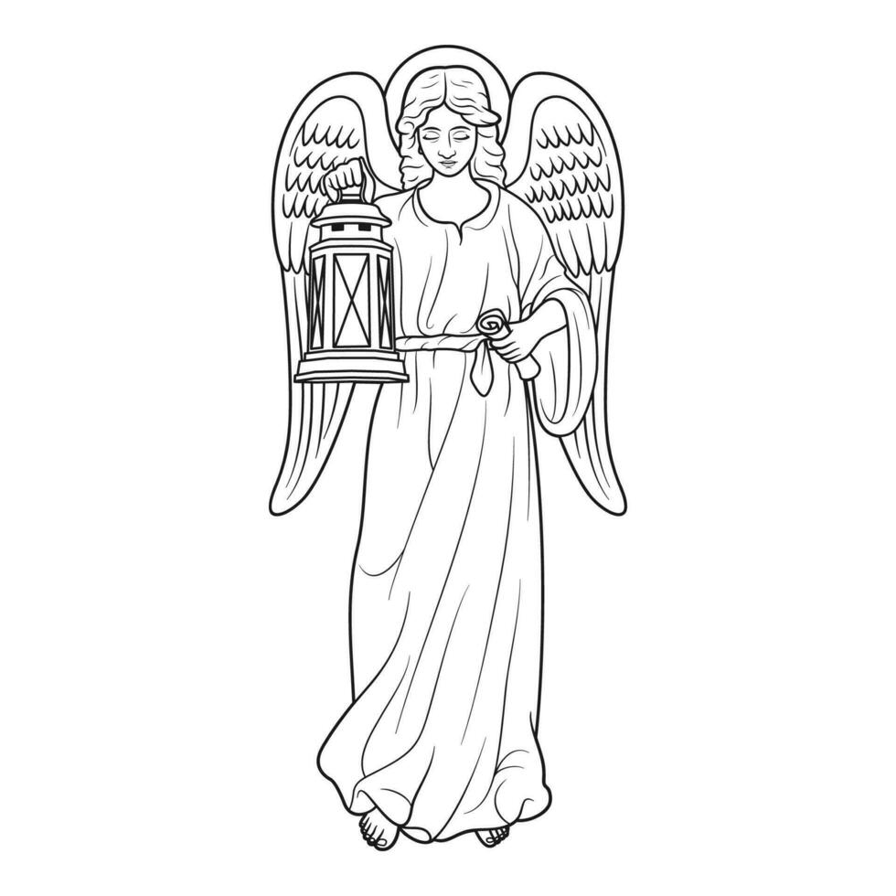 Saint Guardian Angel Vector Illustration Outline Monochrome