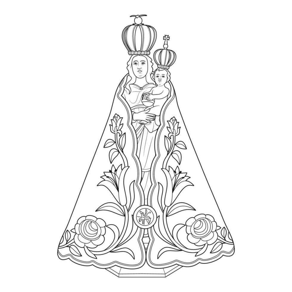 Our Lady of Nazareth Vector Illustration Outline Monochrome