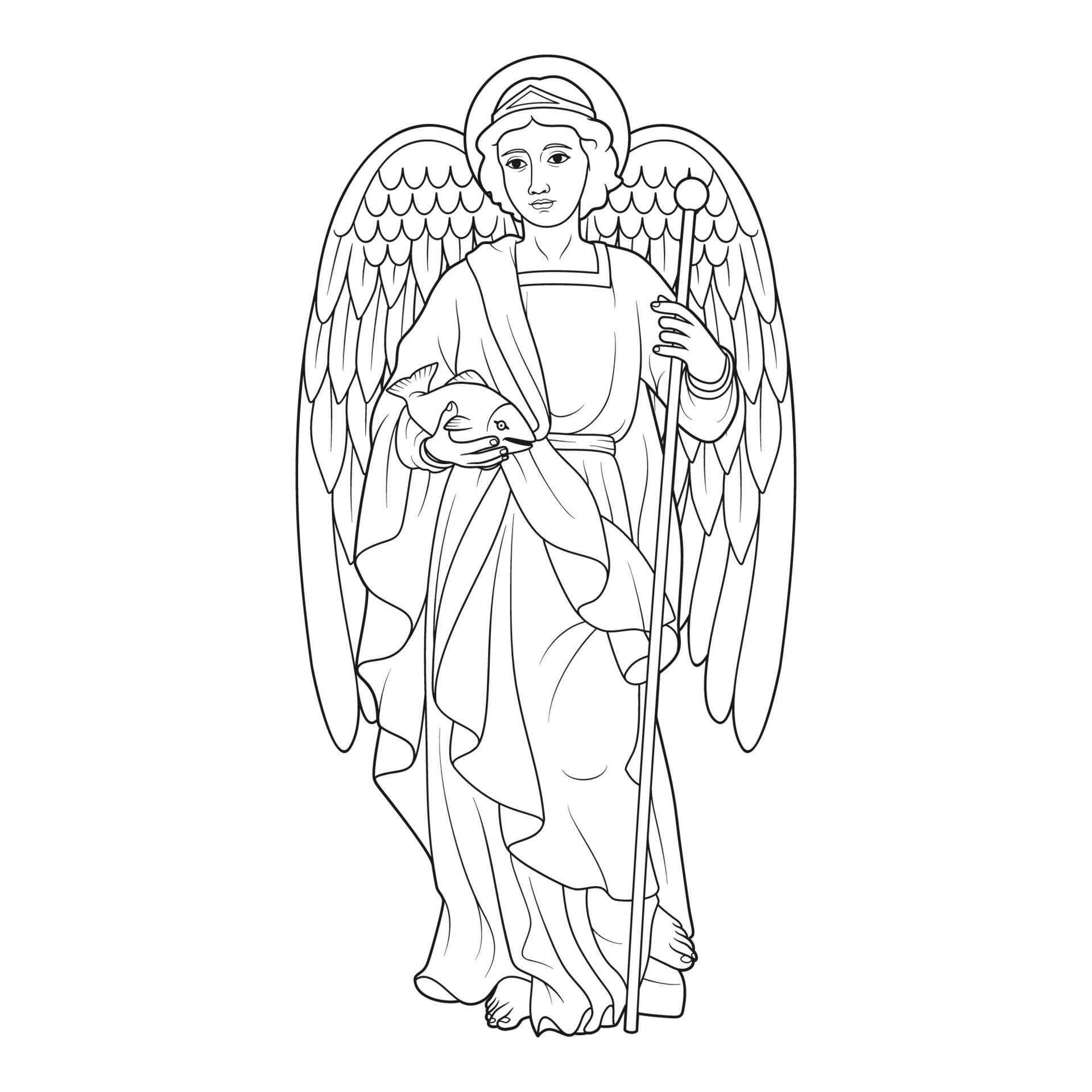 Saint Raphael Archangel Vector Illustration Outline Monochrome 25911357