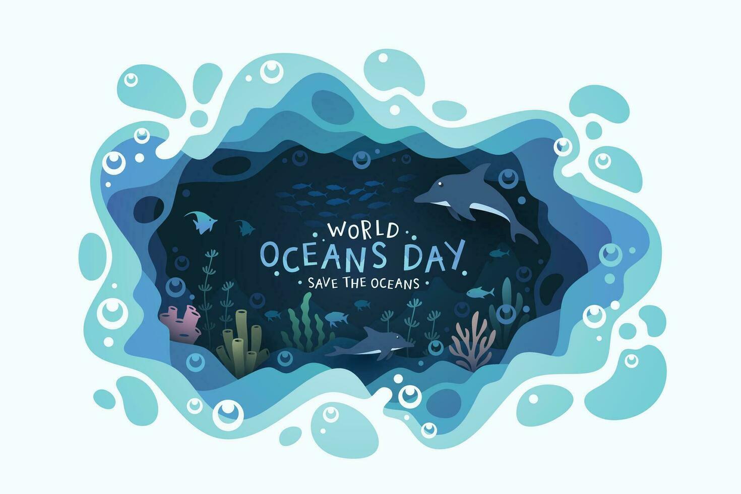 fondo del día mundial de los océanos con el ecosistema del medio ambiente mundo submarino vector