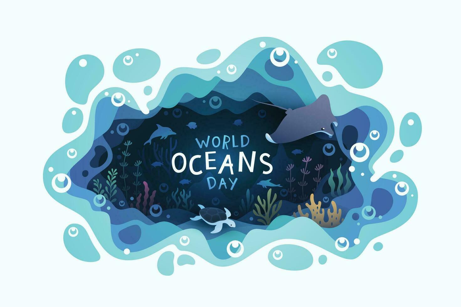 fondo del día mundial de los océanos con el ecosistema del medio ambiente mundo submarino vector