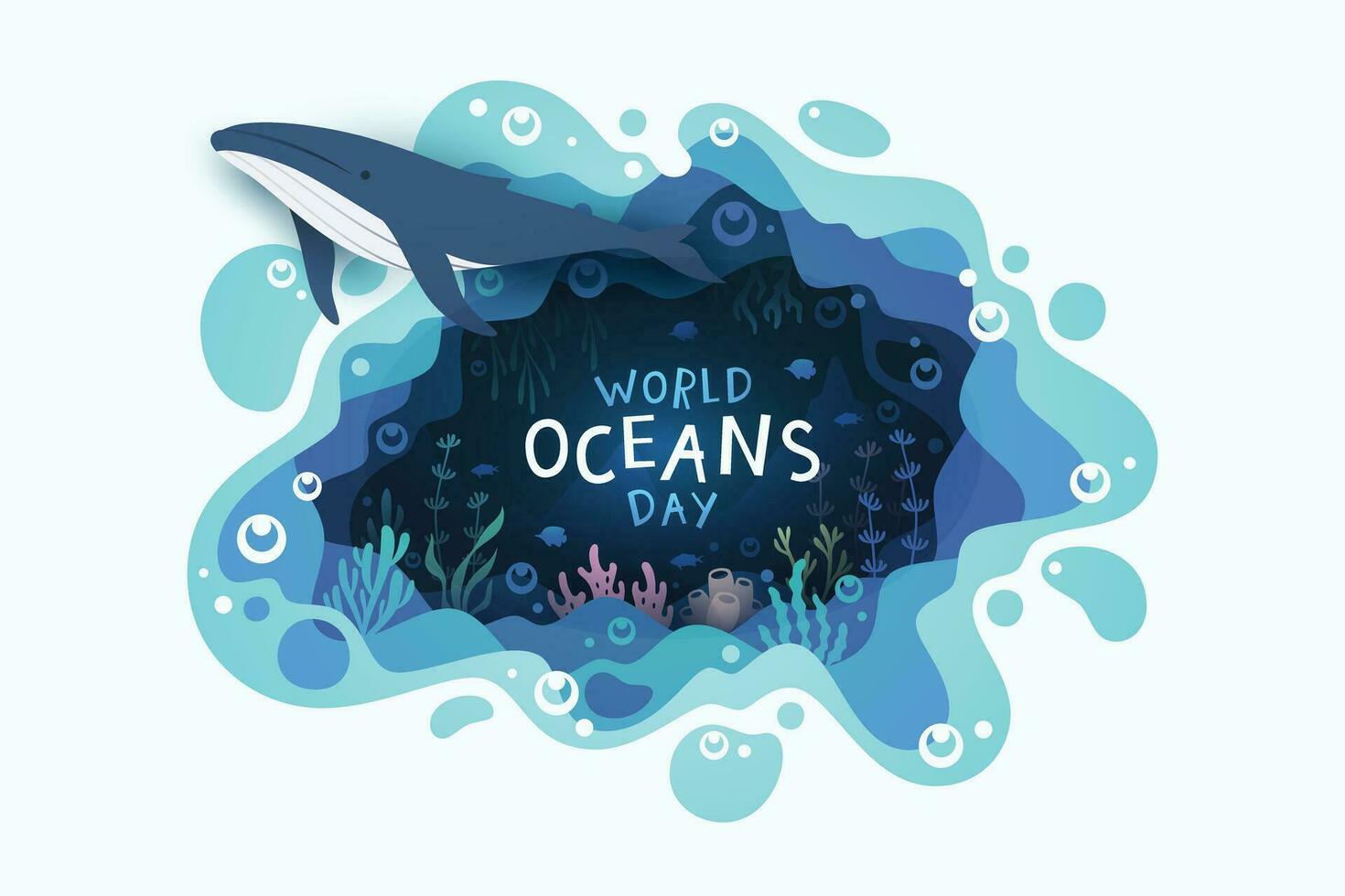 World oceans day background with environment ecosystem underwater world vector