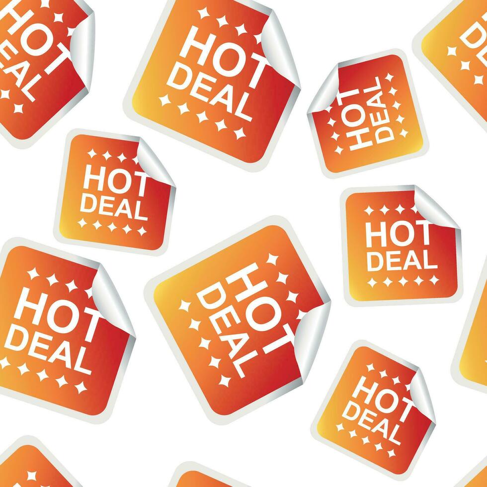 Hot deal sticker seamless pattern background icon. Business flat vector illustration. Shopping sale sign symbol pattern.