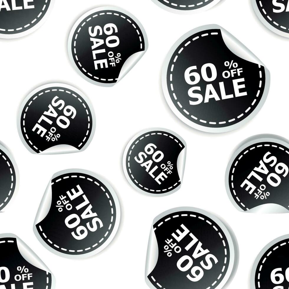 Sale 60 percent off sticker seamless pattern background icon. Business flat vector illustration. Shopping sale sign symbol pattern.