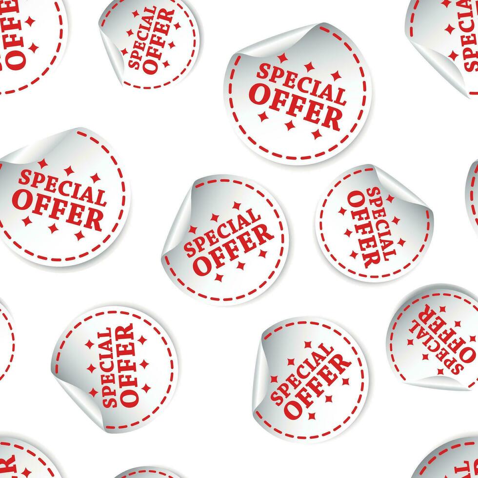Special offer sticker seamless pattern background icon. Business flat vector illustration. Shopping sale sign symbol pattern.