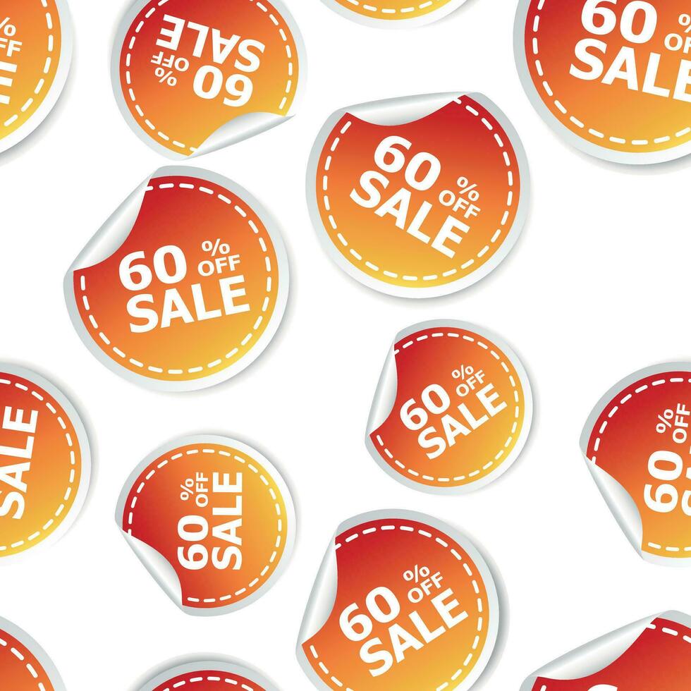 Sale 60 percent off sticker seamless pattern background icon. Business flat vector illustration. Shopping sale sign symbol pattern.