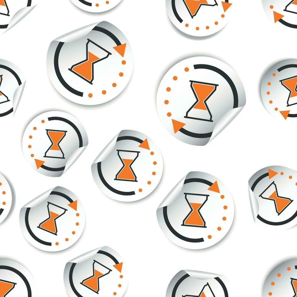 Hourglass time sticker icon seamless pattern background. Business flat vector illustration. Hourglass sticker sign symbol pattern.